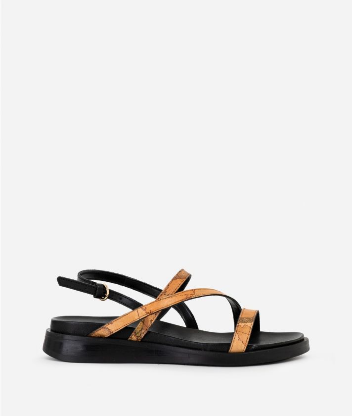 Leather sandals with braids Black