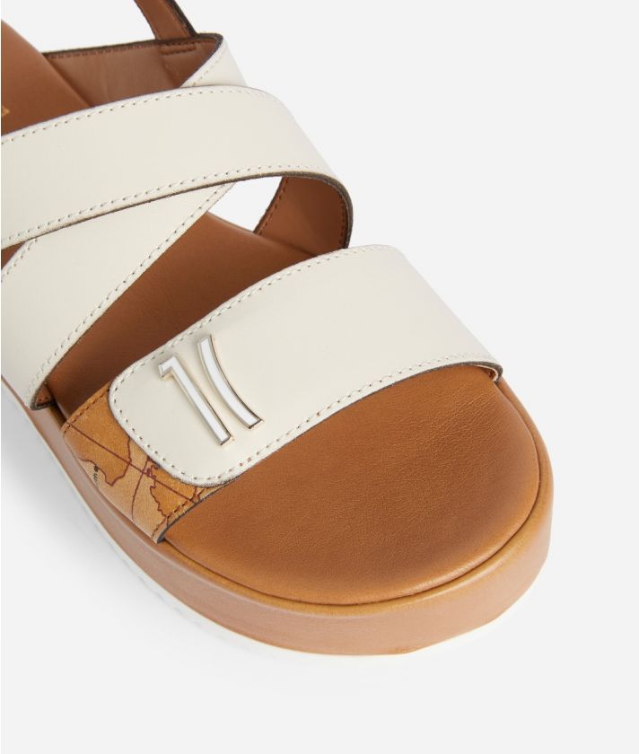 Wedge sandals in smooth leather and Geo Classic print napa leather Marble