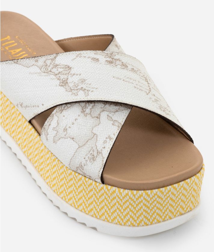 Wedge slippers in chevron pattern fabric Lemon