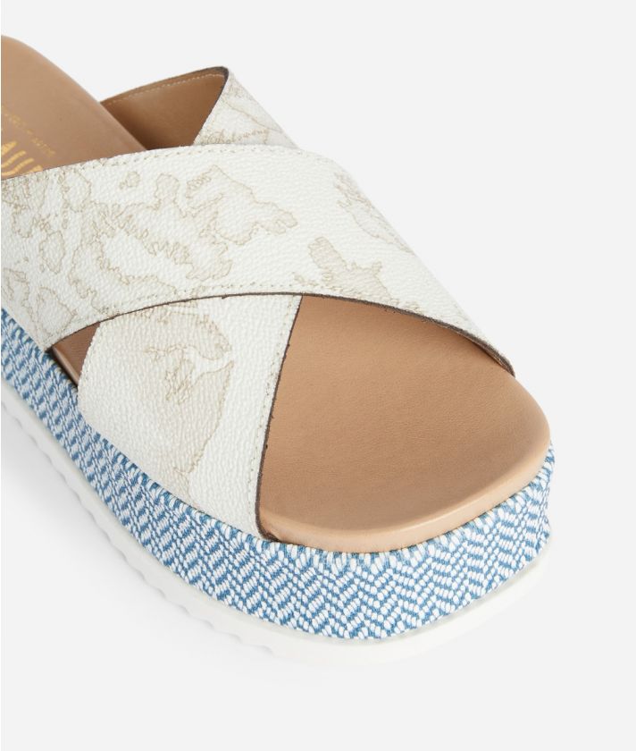 Wedge slippers in chevron pattern fabric Tyrrhenian Blue