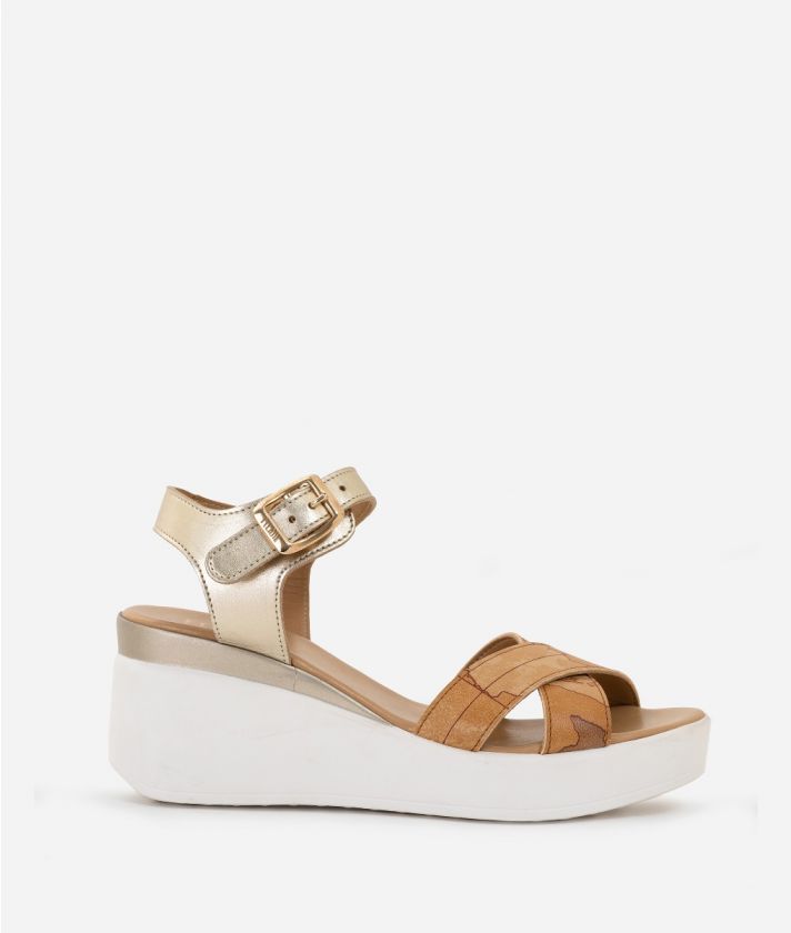 Wedge sandals in eco-geo with strap Natural