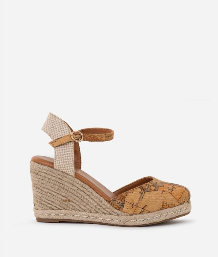 Wedge sandals in canvas with Geo Classic print