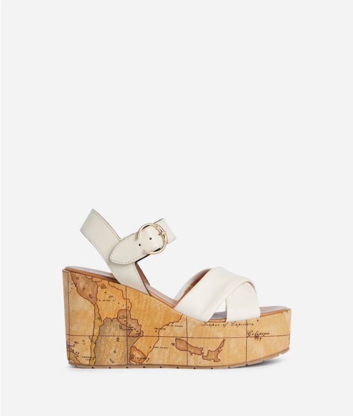 Wedge sandals with square toe in smooth leather Marble