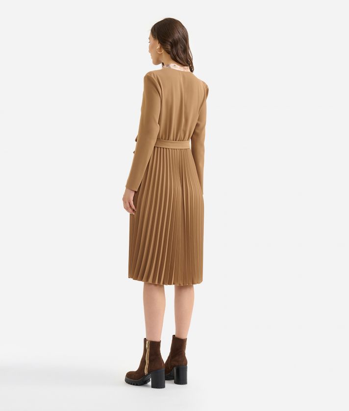Winter cady dress with pleated skirt Camel