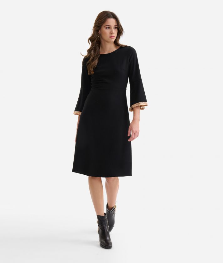 Stretch fabric bell-sleeved dress Black