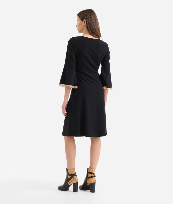 Stretch fabric bell-sleeved dress Black