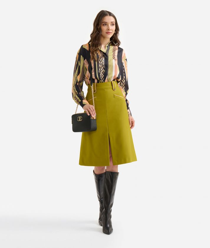 Cavalry twill skirt with maxi loops Topaz Green