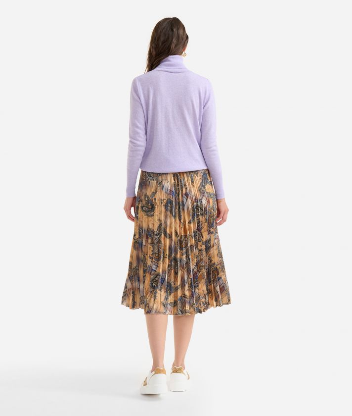 Pleated twill skirt with Paisley print Camel