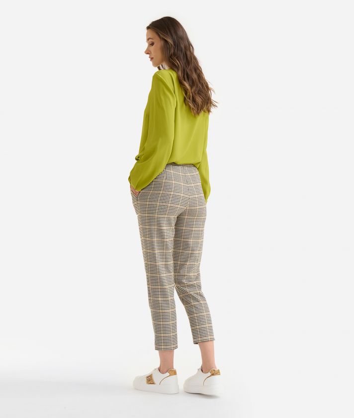 Stretch fabric houndstooth trousers with 1C accessory Green