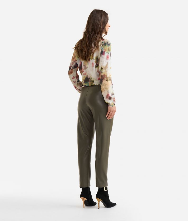 Pantalone con zip in eco nappa Verde
