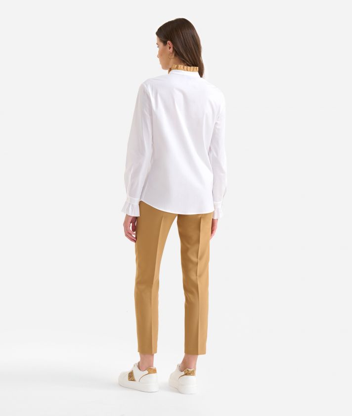 Stretch cotton poplin shirt with frills White