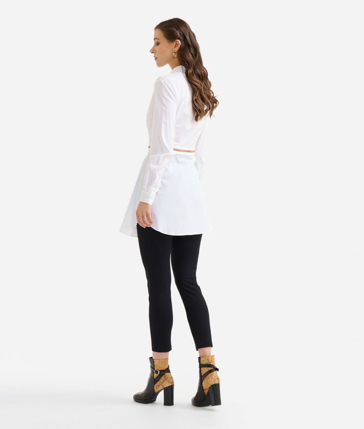 Stretch cotton poplin shirt with belt motif White