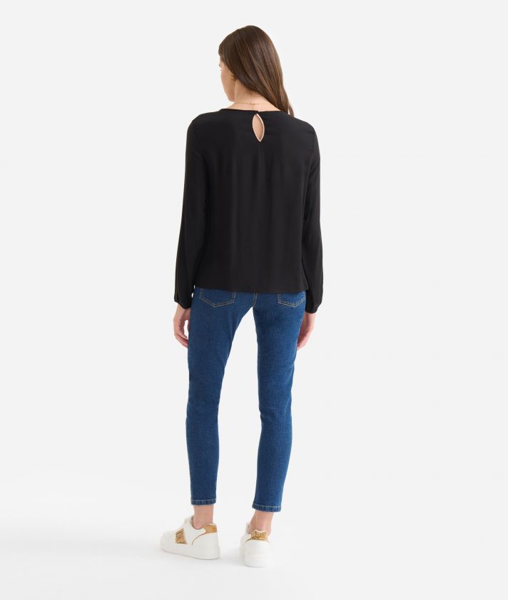 Eco-recycled viscose blouse with flounce Black