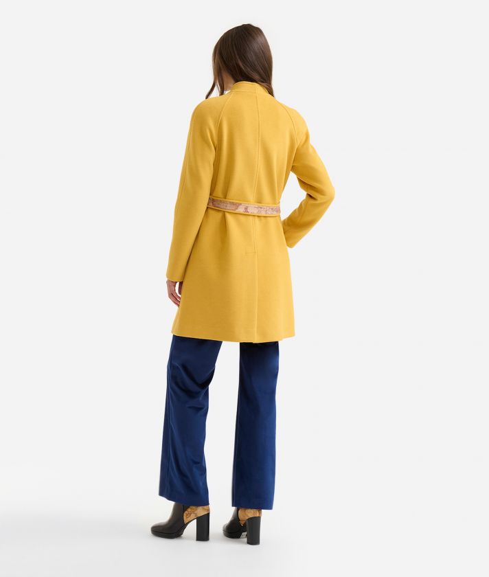 Midi-length velour coat with belt Amber