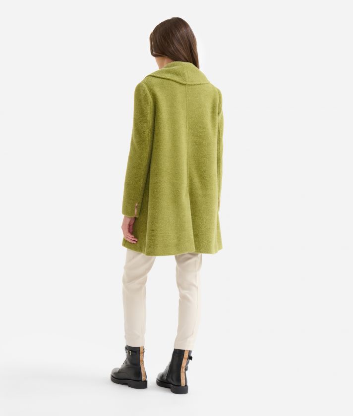 Honeycomb fabric pea coat with shawl collar Topaz Green