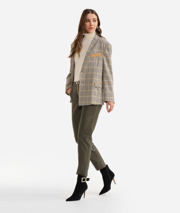Oversize casual jacket in stretch houndstooth fabric Green
