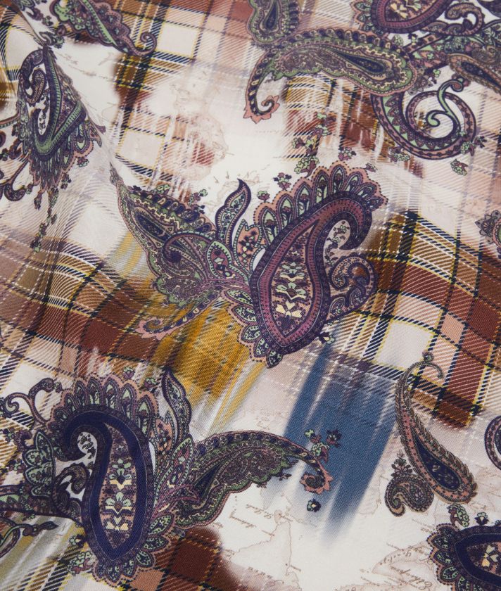 Silk foulard with Geo Paisley print Camel