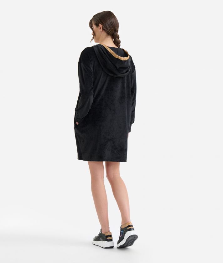 Hooded chenille dress Black
