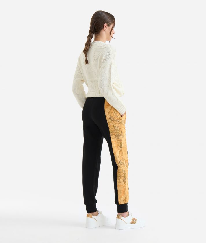 Pantaloni bicolor in tessuto unito stretch Nero