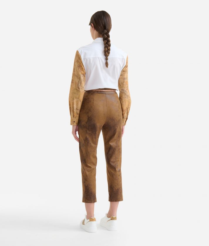 Vintage faux napa leather trousers with large pockets Brown
