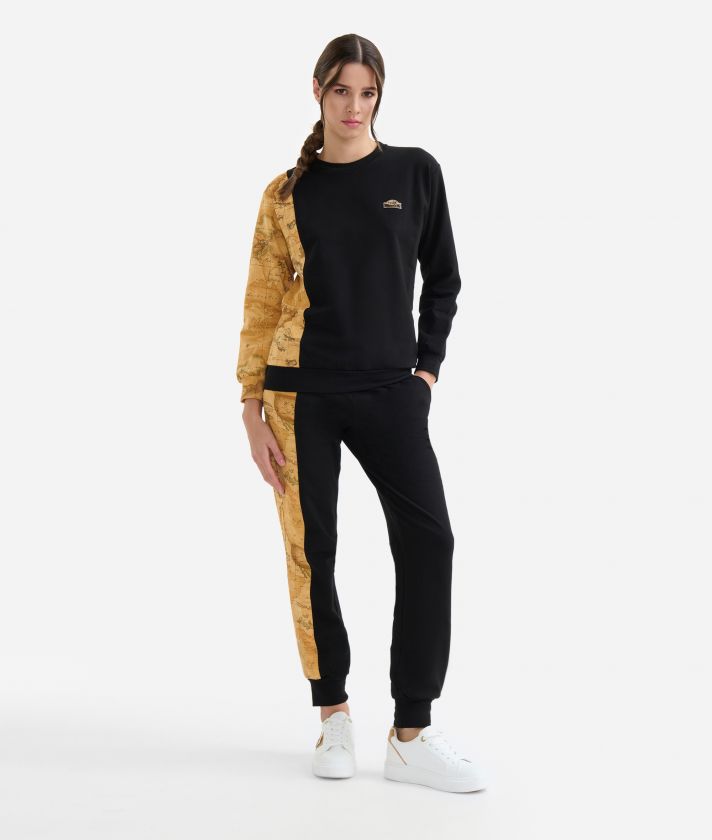Bi-colour crew-neck sweatshirt in stretch cotton Black