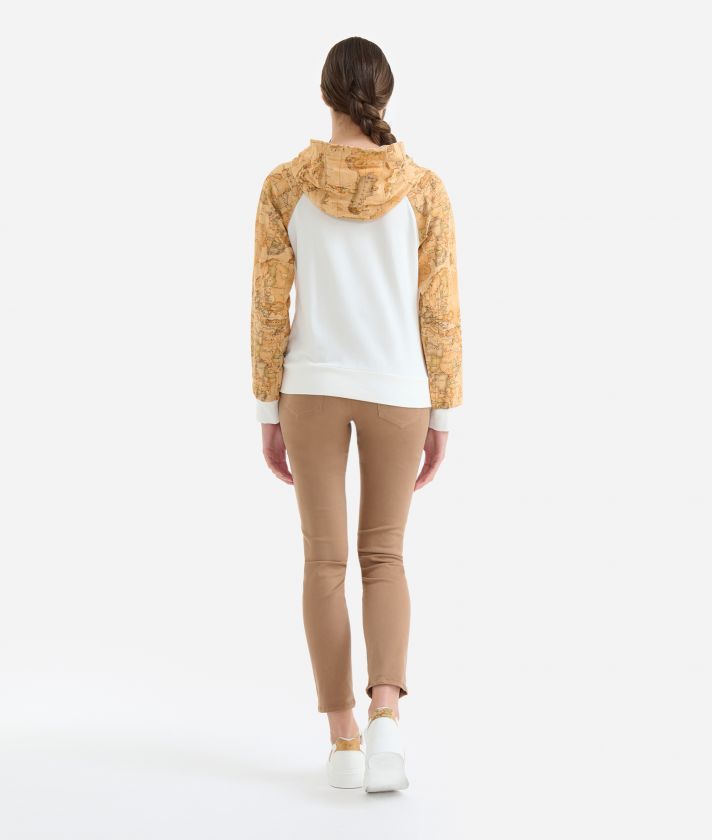 Bi-colour stretch cotton hoodie Ivory 