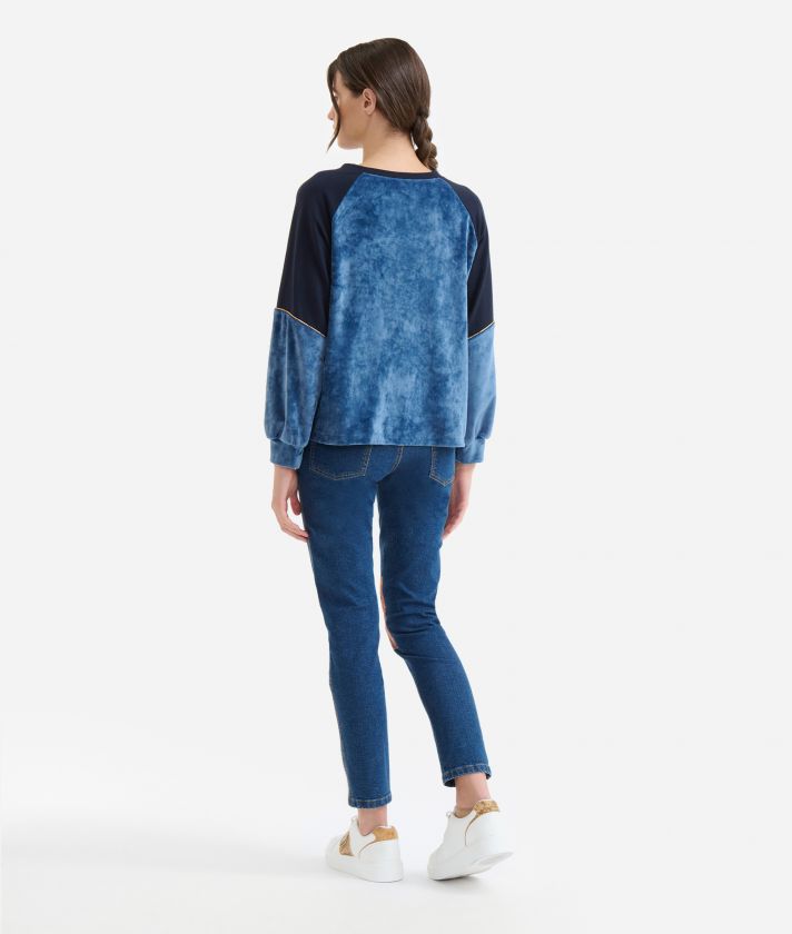 Chenille sweatshirt with raglan sleeves Denim Blue