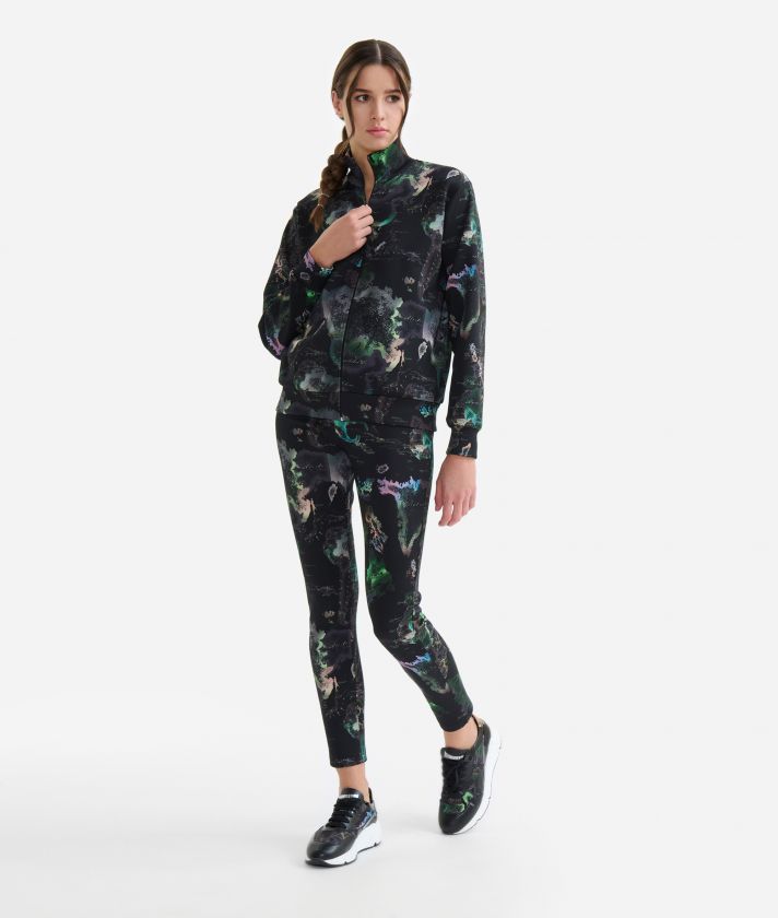 Geo Aurora Borealis scuba fabric sweatshirt with zip Black