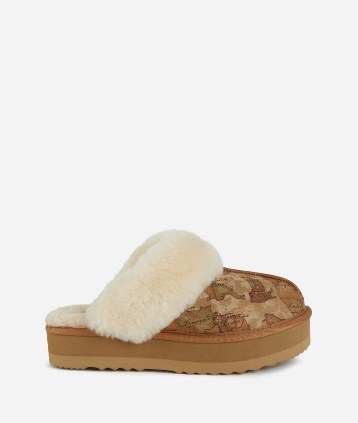 Nubuck fabric clogs with Geo Classic print Natural