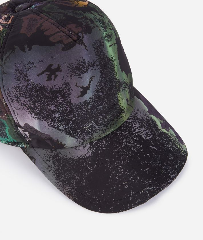 Nylon baseball cap with Geo Aurora Borealis print Black