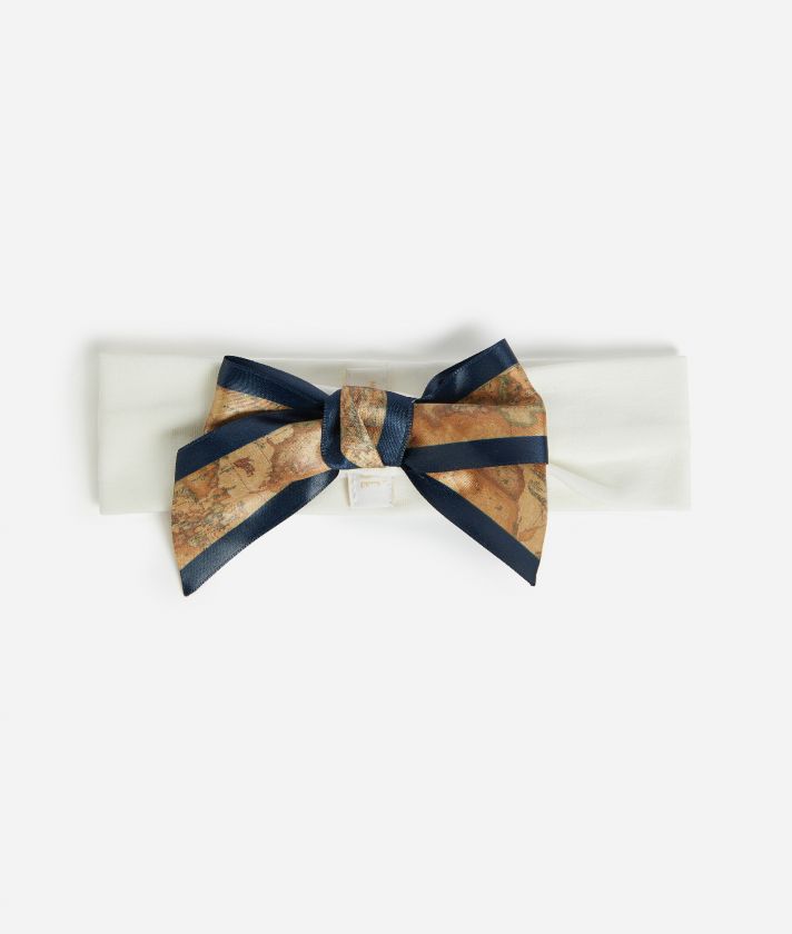 Cotton band with Geo Classic print bow White