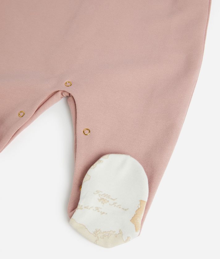 Cotton jumpsuit with Geo Beige print collar Pink