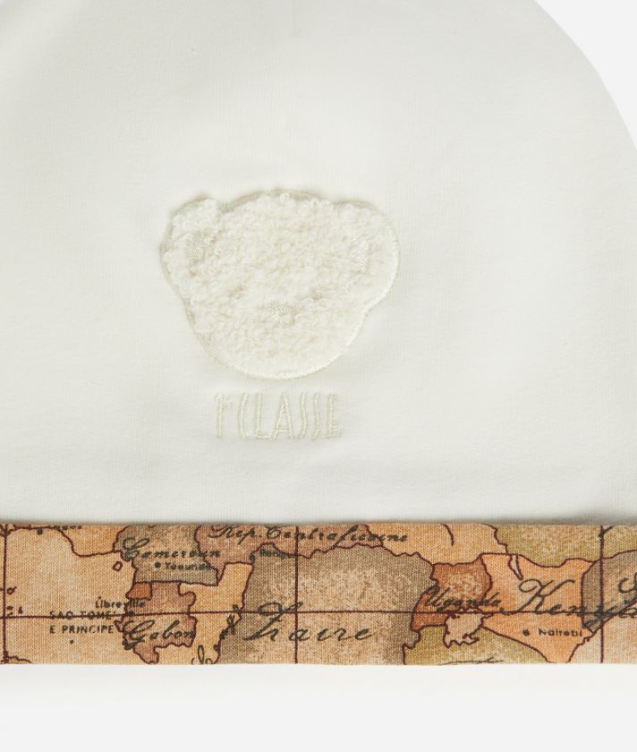 Cotton cap with teddy bear print White
