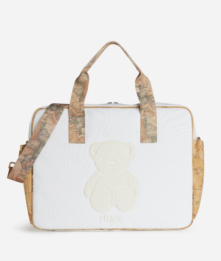 Changing bag with embroidered teddy bear White