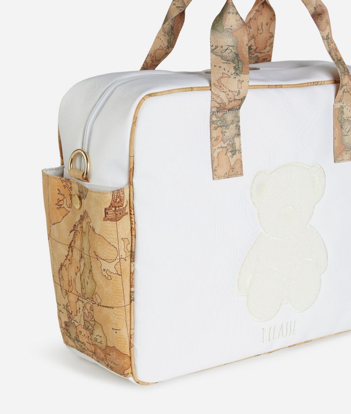 Changing bag with embroidered teddy bear White