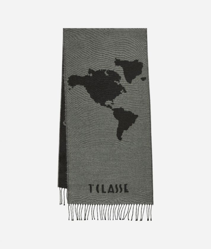 Geo Full virgin wool blend scarf 42 x 195 Medium Grey