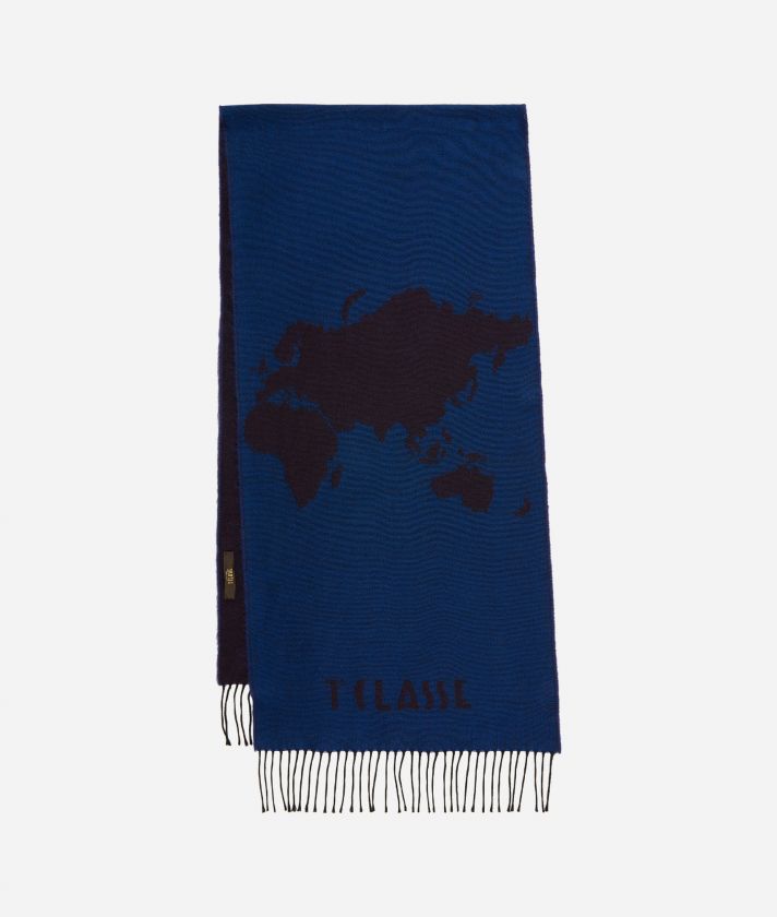 Geo Full virgin wool blend scarf 42 x 195 Indigo