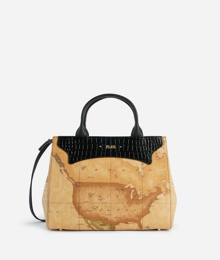 Geo Exotic handbag with crossbody strap Black