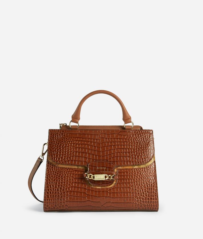 Millennium Bag handbag in mock-croc leather with shoulder strap Chestnut
