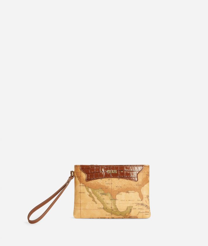 Geo Exotic slim pouch with wristlet Chestnut