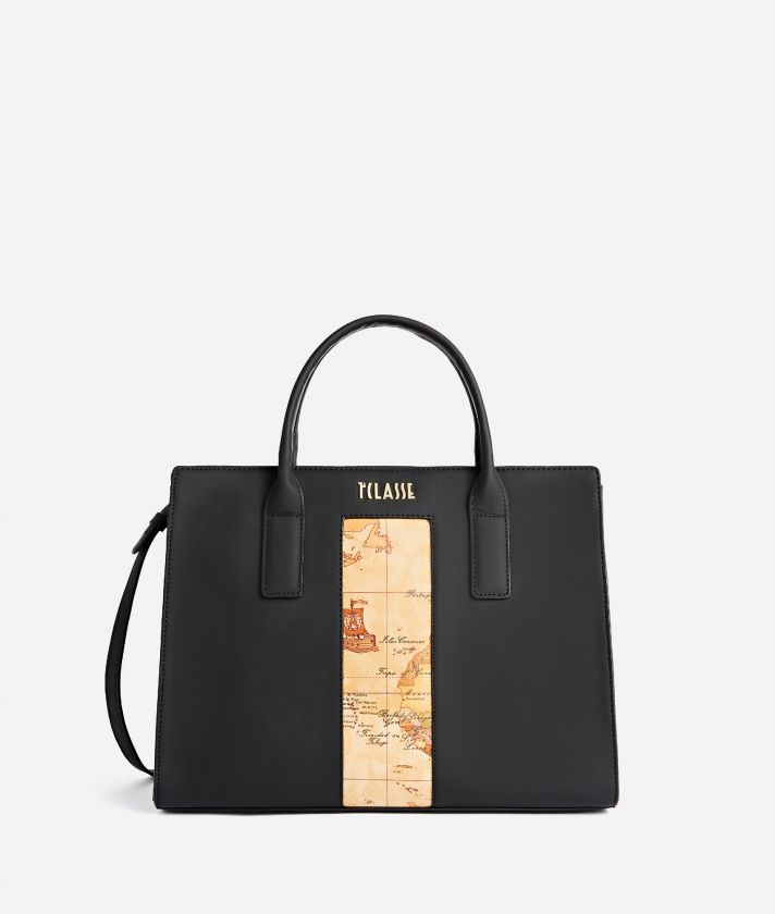 Geo Joy rubberised fabric handbag with shoulder strap Black