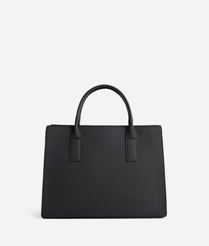 Geo Joy rubberised fabric handbag with shoulder strap Black