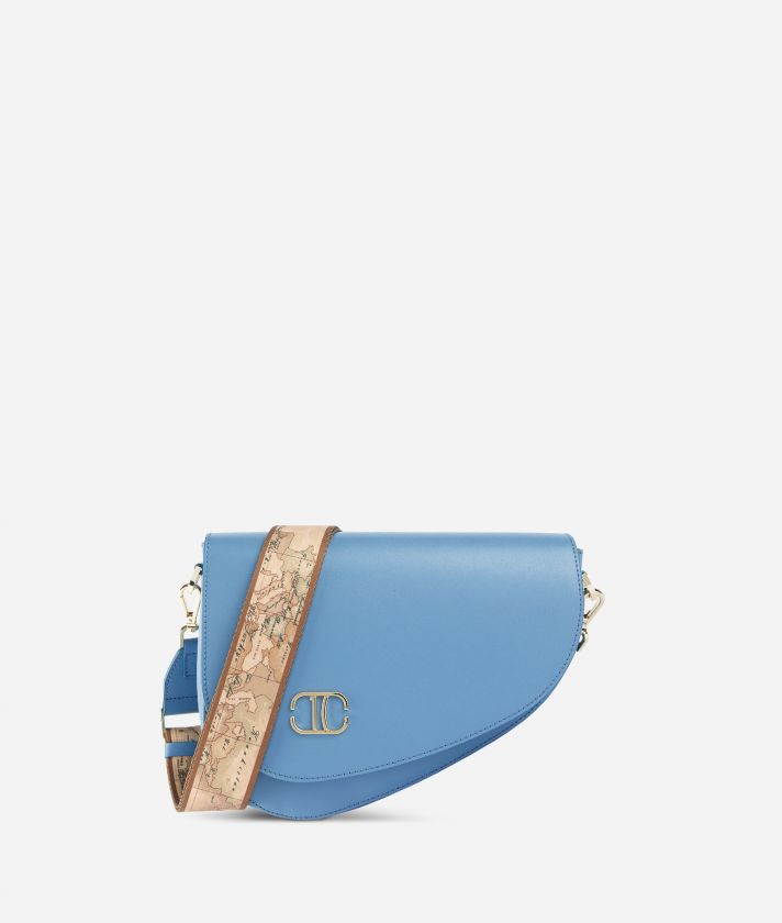 Geo Winter Dream saddle crossbody bag with flap Air Force Blue