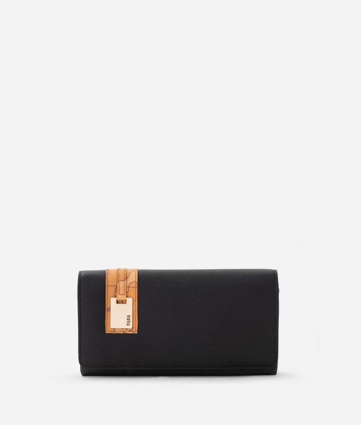 Saffiano wallet with logo tag Black