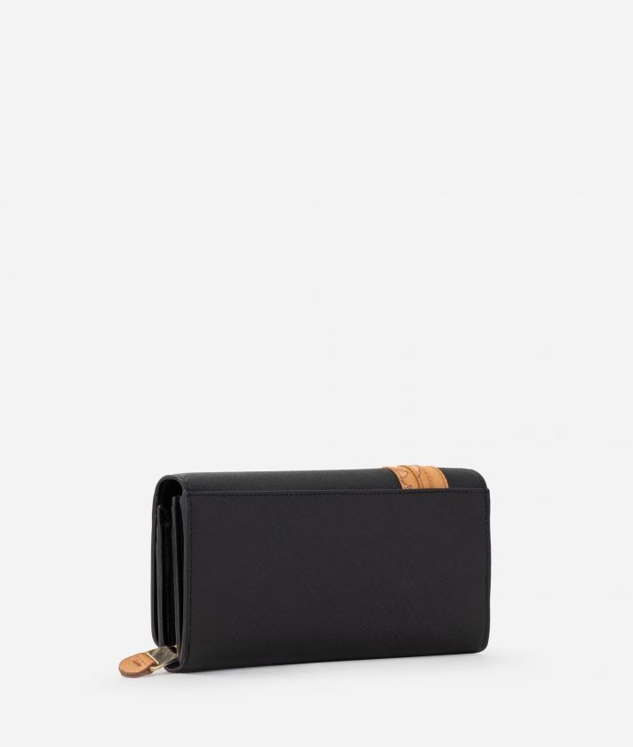 Saffiano wallet with logo tag Black