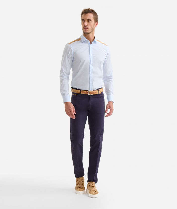 Camicia slim fit in cotone con dettaglio spalle Azzurra