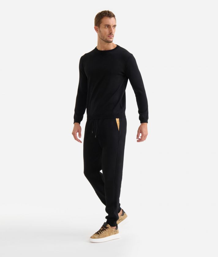 Cotton trousers with drawstring Black