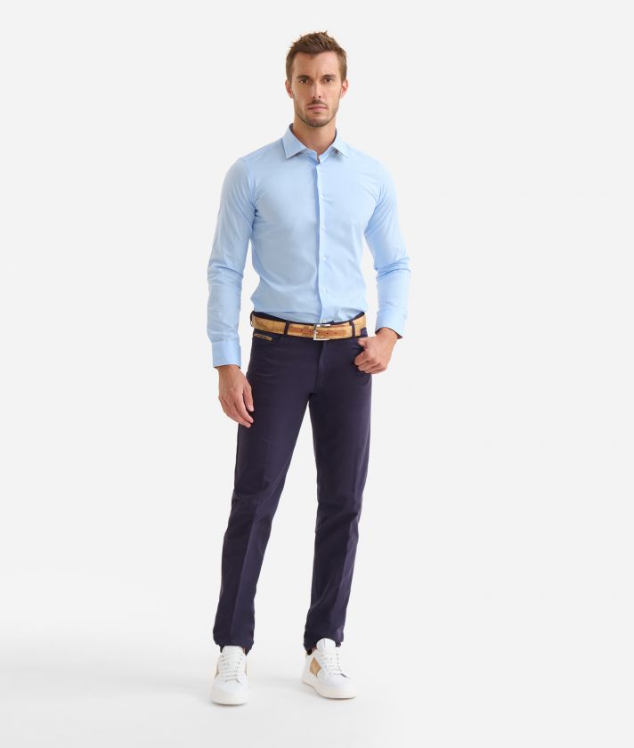 Pantaloni 5 tasche slim in cotone Blu Navy
