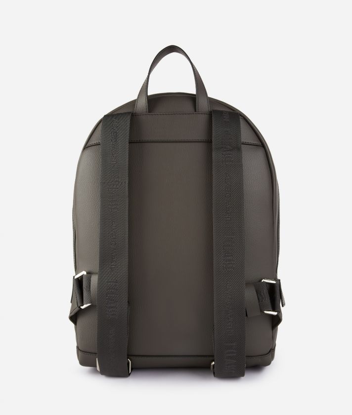 Faux grainy leather backpack with Geo Safari details Graphite