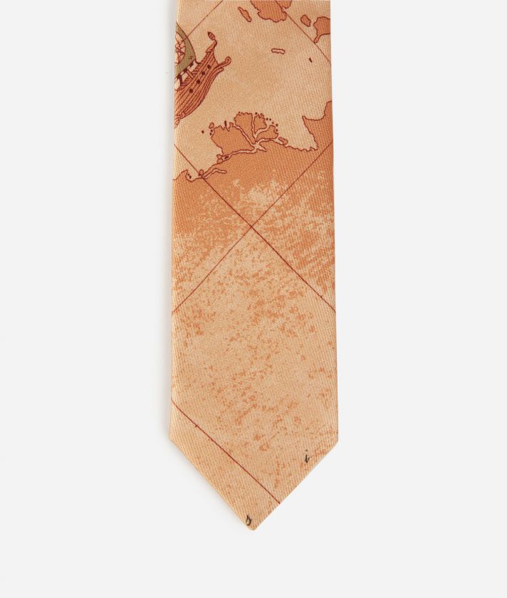 Twill skinny tie with Geo Classic print Natural